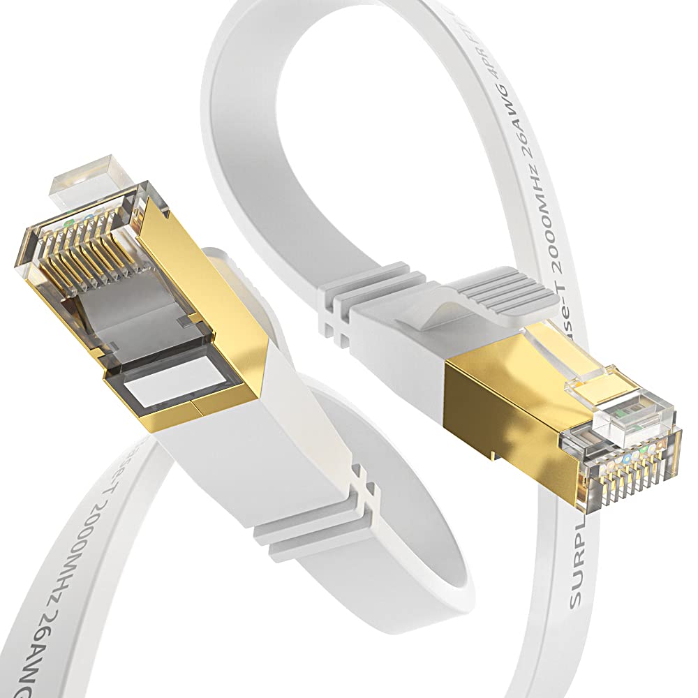 Lot de 5 câbles Ethernet Cat8 de 3 m, blanc, cordon de raccordement réseau Internet 40 Gbit/s, conducteur solide, fil blindé et de terre, ligne LAN RJ45 Cat 8 plaquée or avec attache de câble
