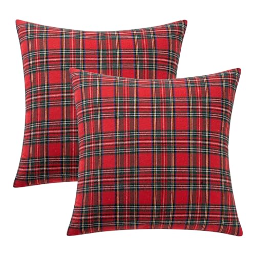 Image of MIULEE Christmas Plaid Pillow Covers Scottish Tartan 22x22 Red | Set of 2 Christmas Decorations Euro Cushion Covers, Farmhouse Winter Home Decor, for Thanksgiving Sofa Couch Bed Living Room