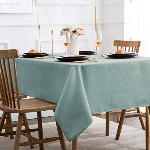 Luxury Stripe Fabric Spring Table Cloth, Heavy Weight Classic 100% Polyester Tablecloths, No Iron, Water Resistance Soil Resistant Holiday Table Cover For Dining,60 Inch X 84 Inch Oblong,Green Teal #TOP1