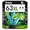 63XL – Cartucho de tinta negro de repuesto para HP Ink 63 para HP 63XL, funciona con impresora HP OfficeJet 3830 4650 5255 5258 4655 4652 3833 Envy 4520 4512 DeskJet 1112 3630 (2 negros)