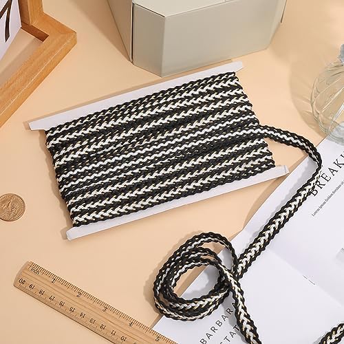 GORGECRAFT 10 Yards 12mm Cotton Braided Ribbon Gimp Braid Trim Metallic Gold Woven Fabric Decorative Black Webbing Packaging Gift Tape Handmade Supplies for Curtains Lampshade Sofa Sewing Crafting