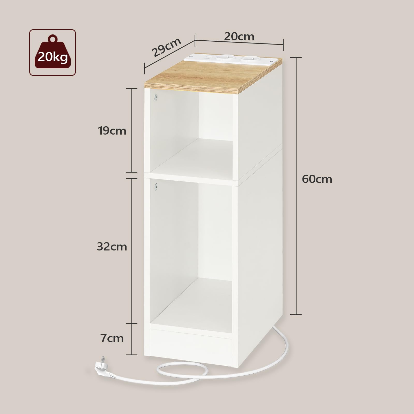 MAHANCRIS Beistelltische mit Ladestation, 2er-Set, Nachttische mit Sensor-LED-Licht, Couchtische, für Kleine Räume, Wohnzimmer, Schlafzimmer, Braun und Weiß AETNW25UE01S2N1