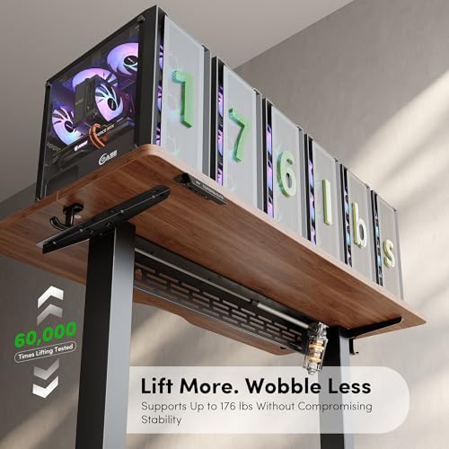 Image of FEZIBO Electric Standing Desk with L-Shaped Crossbar & Cable Management System, 48 x 24 Inches Sit Stand up Desk, Adjustable Height Standing Desk for Home Office, Black Walnut