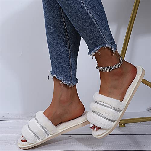 Women'S Sandals Size 11 Black Fashion Rhinestone Furry Wear Slippers Bottom Large Size Flat Warm Slippers for Women2