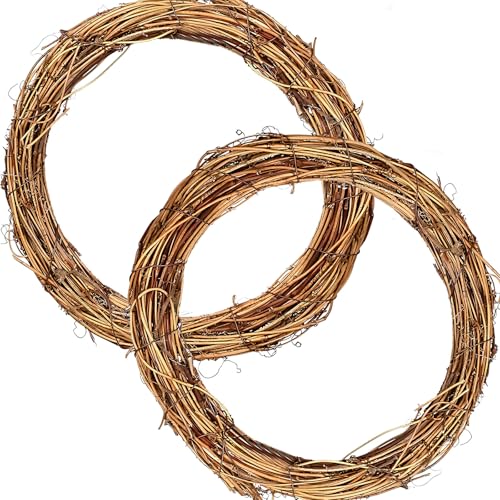 ToKinCen 2 PCS 30cm Natural Grapevine Wreath, Wreath Making Supplies, Brown, Holiday, Event, Grapevine, Round, Wall Mount