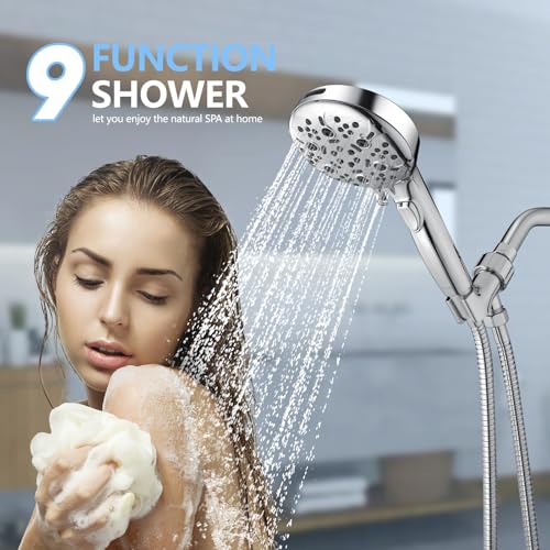 NESTLEAP Shower Head with Handheld, 9-Setting High Pressure Shower head with handhelds, Built-in Handheld Power Spray, 79in Extra Long Stainless Steel Hose & Shower Head Holder–Lower Mounting by NESTLEAP - Used condition - Image 2