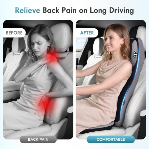 Image of FLORICH Memory Foam Car Seat Cushion with 2-in-1 Integrated Ergonomic Lumbar Support Headrest Pillow, Breathable Widened Back Support & Adjustable Neck Pillow for Driving Sciatica Tailbone Pain Relief