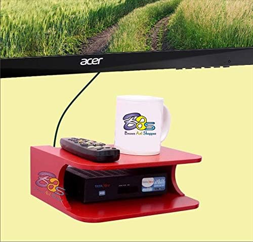 Image of DIME Art Shoppe Wooden Wall Mounted Shelf Set Top Box| Setup Box Stand for Home | Wall Mount Stylish WiFi Router Holder TV Cabinet (RED)