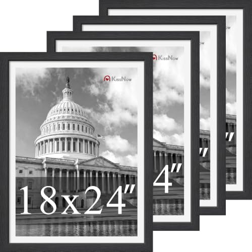 KissNow 18x24 Poster Frame 4 Pack, Black Solid Wood, Gallery Wall Decor