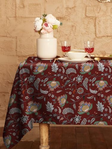 Image of Casableu Kasbah Maroon Table Cloth for 6 Seater Dining Table | 52x72 Inch Rectangular Table Cover | Dust-Proof, Washable Fabric | Decorative Dining Table Cover for Home