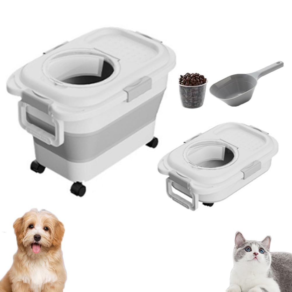 Dalifer Airtight Dog Food Storage Container, Collapsible Pet Food Container with Casters, Scoop and Cup - Keeps Up to 20 Lbs and Large Capacity