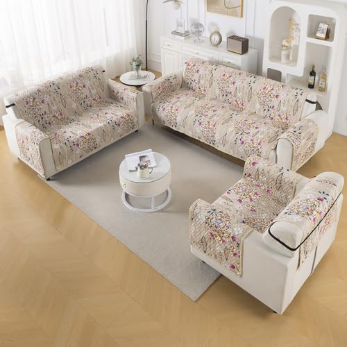Image of HOKIPO AB Dual Design Quilted Sofa Cover 6 Seater, 3+2+1 Sofa Cover Set, Easy Drape Series, Garden Classic (IN-1101 + IN-1100+IN-1099-ED9)