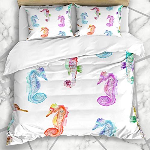 Sets de Funda nórdica Acuarela Mar Caballitos de mar Multicolores Caballo de...