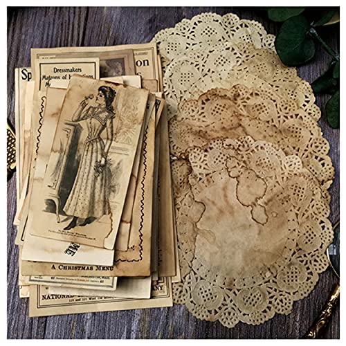 Vilikya Vintage Junk Journal Supplies, Coffee Dyed Decoupage Paper for Scrapbook Embellishments, Craft Paper for Journaling Accessories, Aged Bill Old Photo Mixed Media for TN, Bullet Journals 41pcs