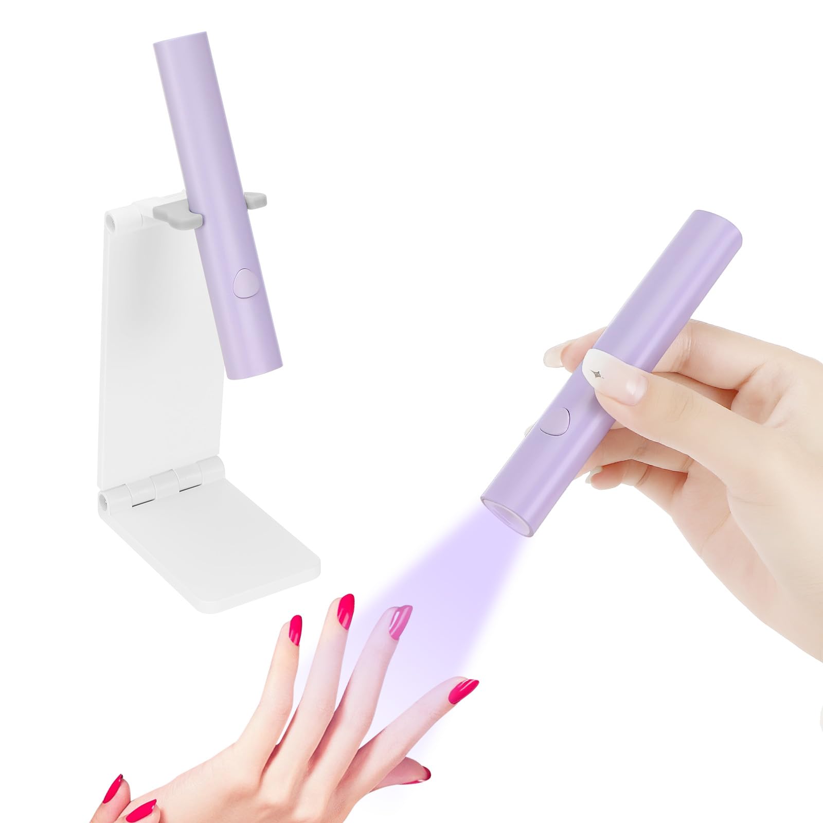 Collazoey 3W Lampara Uñas Semipermanentes, Lampara de Uñas con Soporte Plegable, Secador de Uñas Portátil con Soporte Temporizador 60/120S, Pequeña Lampara Uñas Semipermanentes para Hogar y Salón