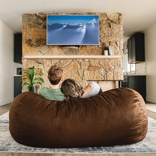 Image of Big Joe Fuf 6Ft Giant Lounger Foam Bean Bag Chair, Oversized Couch with Removable Cover for Kids, Teens, Adults, Cocoa Lenox, Durable Woven Polyester, 6 Foot