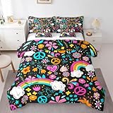 Erosebridal Retro 60s 70s Groovy Flower Bed in A Bag Queen,Kawaii Love and Peace Bedding 7...