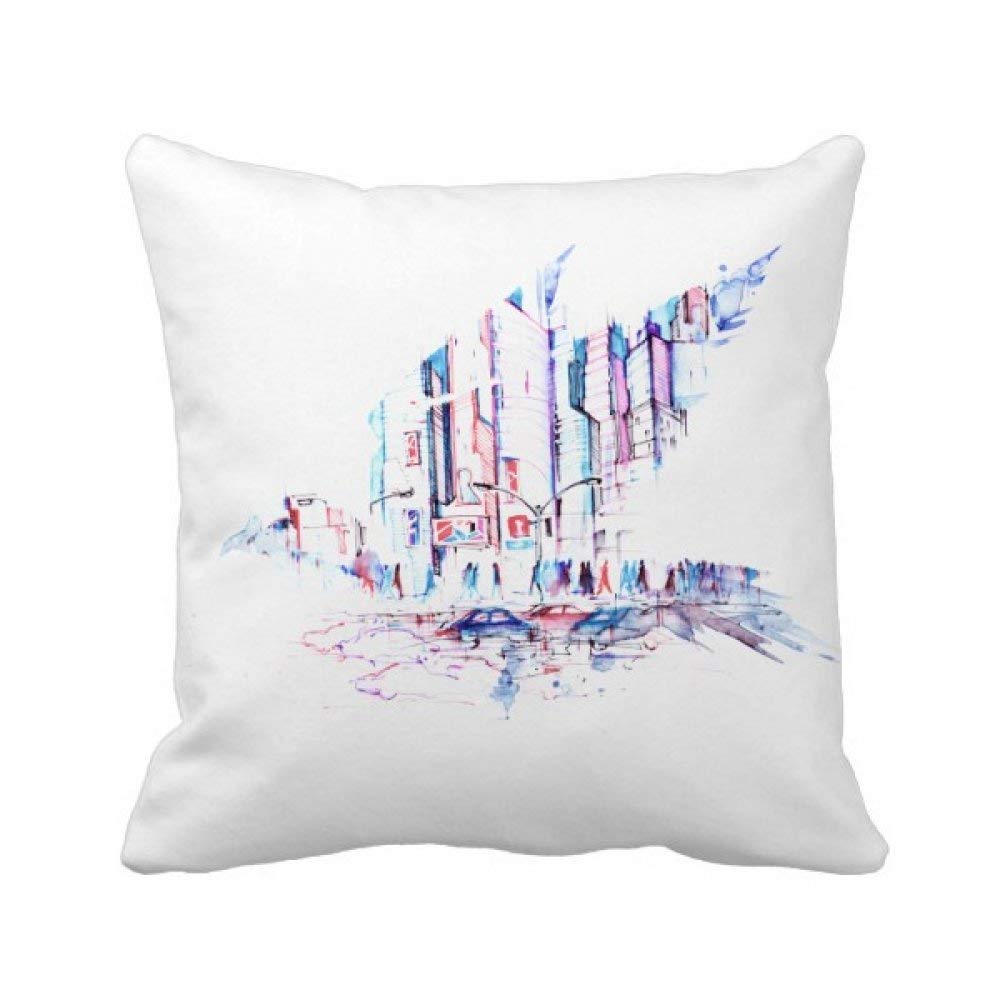 Coussin aquarelle voitures et gratte-ciel multicolore 40x40 cm pour déco de canapé salon