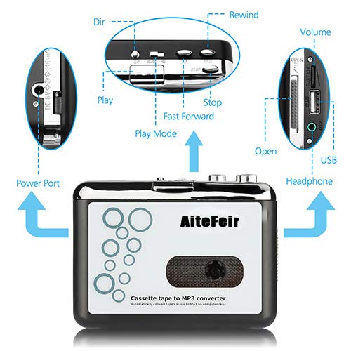 Feir Cassette Converter Portable Cassette to MP3 Converter Stereo USB Cassette Digital Tape MP3 Music Player to MP3 Format with Headphones No PC Required - Thumbnail 3