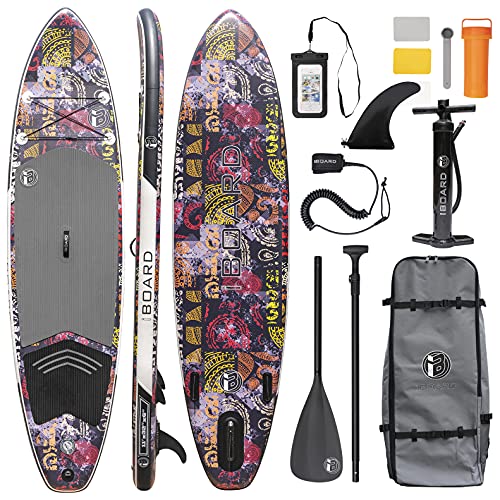 iBOARDインフレータブルパドルボード  SUPボードスタンドアップパドルボード  11′×32″×6″の厚さ 内部のすべてのアクセサリ