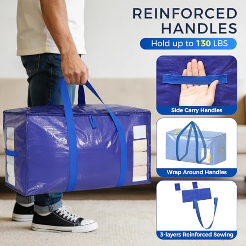 Image of BAGAIL Heavy Duty Moving Bags with Strong Handle, Extra Large Moving Boxes, Storage Tote for Clothes, College Moving Supplies(Blue, 8 Pack)