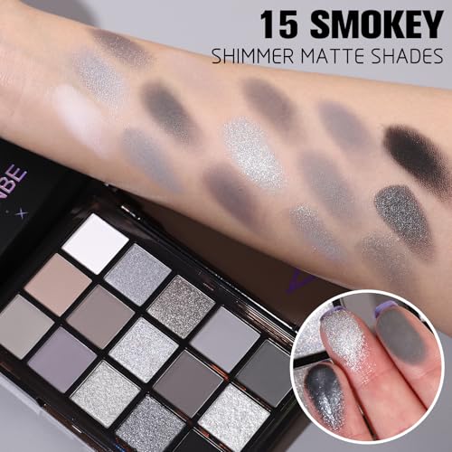Image of UCANBE Smokey Black Eyeshadow Palette, 15 Colors Dark Shimmer Matte Metallic Makeup Pallet, High Pigmented Gray Silver Sombras De Ojos Kit for Daily and Halloween