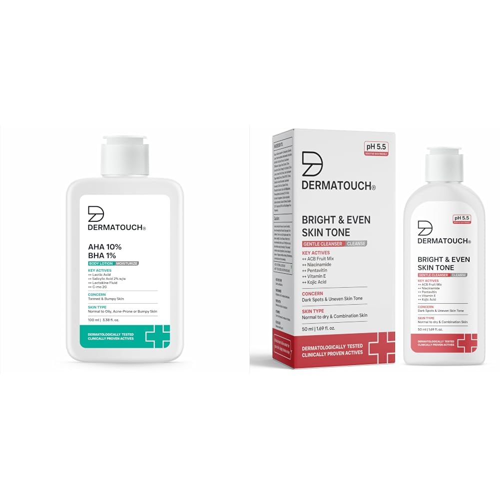 DERMATOUCH AHA 10% BHA 1% Body Lotion For Men and Women 100ml & Bright & Even Skin Tone Gentle Cleanser 50ml-image-34