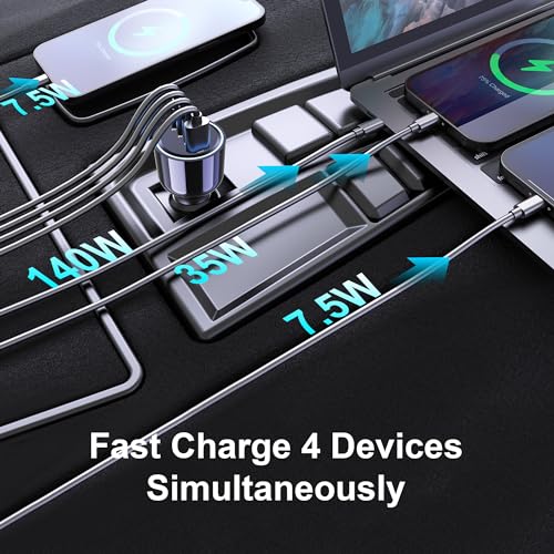 Image of 240W USB C Car Charger, Super Fast Charging 4-Ports PD3.1 140W /PD3.0 100W PPS 45W QC65W Type-C Car Adapter for MacBook Pro Laptop iPhone 16 15 Max iPad Samsung Galaxy S24 /23 Pixel etc