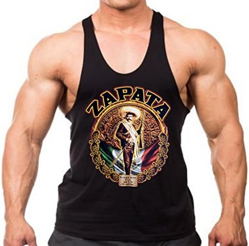 Interstate Apparel Inc Emiliano Zapata Mexico Flag Men’s Black Stringer Tank Top Black