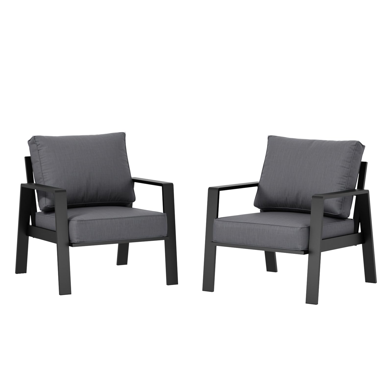 YOEEMZ 2 Pieces Aluminum Outdoor Armchair, Oversized Patio Couch, Modern Sofa All Weather Metal Furniture Set with 5" Cushions, Dark Grey