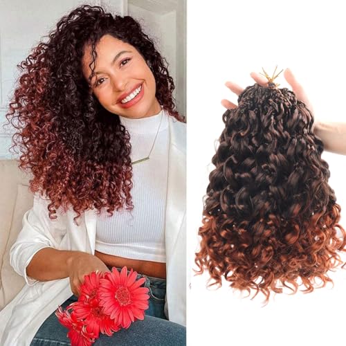 Datanala GoGo Curl Crochet Hair 10 Inch Water Wave Crochet Hair 8 Packs Ombre Ginger Curly Crochet Braiding Hair Synthetic Extensions For Women (T350, 10inch(8packs))