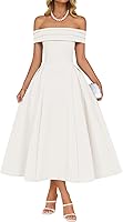 ZESICA Women's Off Shoulder Short Sleeve Midi Cocktail Dress - Elegant A-Line Swing for Wedding Party Evening Formal