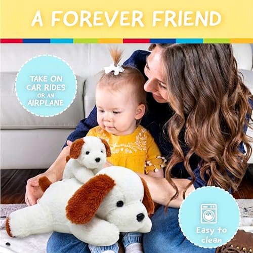 Image of Tickles Adroable Lying Dog with Baby Soft Stuffed Plush Animal Toy for Kids Boys & Girls Birthday Gifts (Size: 48 cm Color: White)