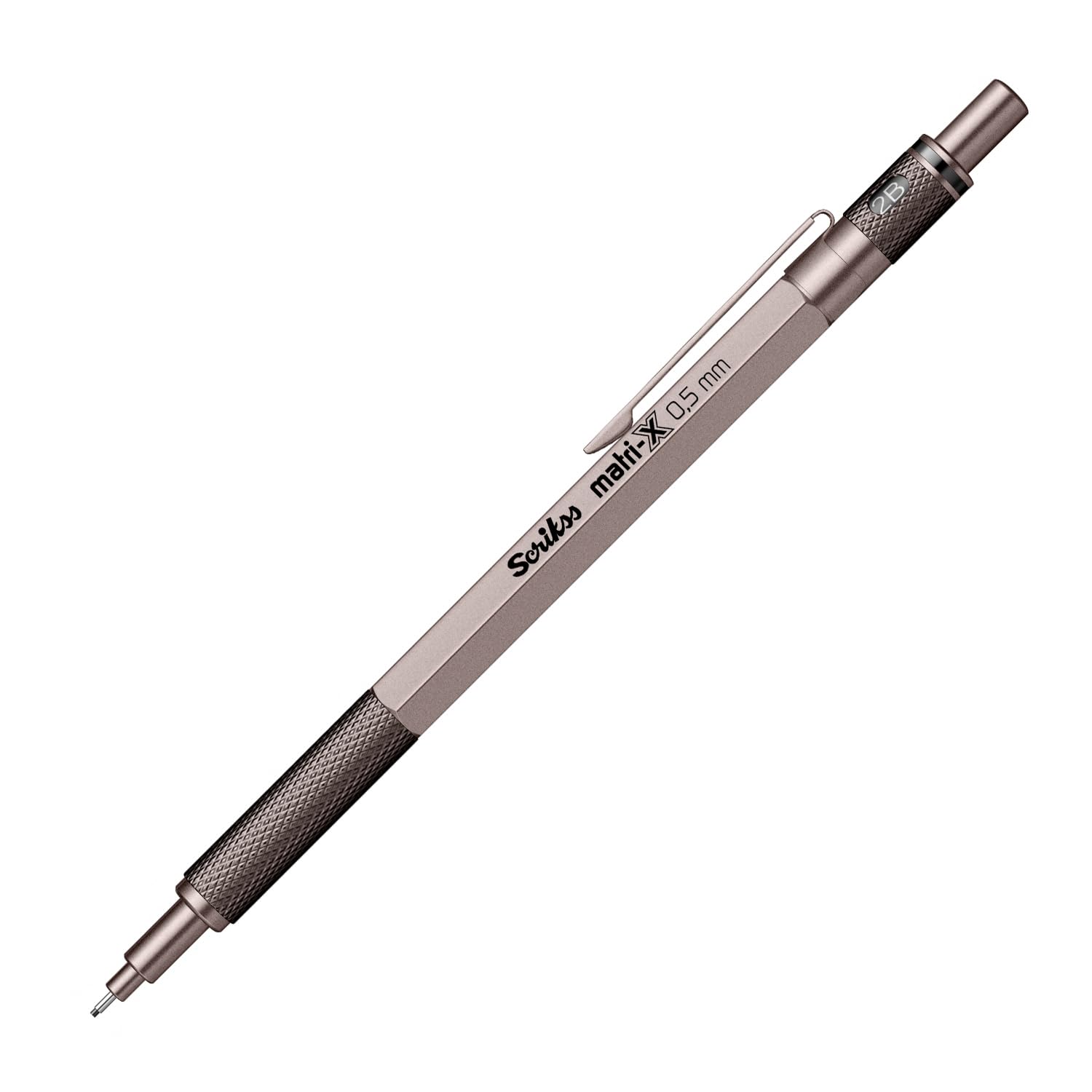 Scrikss Matri-X Mechanical Pencil β Professional Brass Grip, Refillable Drafting Pencil with Eraser (0.5 mm, Metallic Grey)