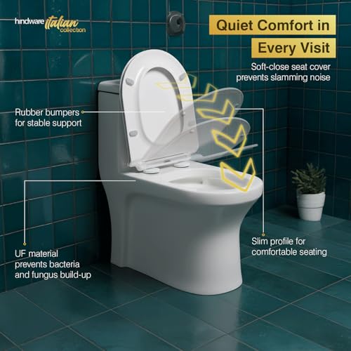 Image of Hindware Italian Collection Ascent One-piece EWC for Bathroom | S-300 Trap | Made of Ceramic | 10-year Warranty | 6D Syphonic Flushing | Duroplast Seat Cover | Rimless Design | Soft Close
