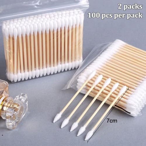 WOLMIK Wattestäbchen 200stk Bambus mit Holzgriffen Nachhaltige für Make-up Clean Care Ohrreinigung Wundpflege Kosmetik Werkzeug Doppelkopf Biologisch abbaubar Umweltfreundlich