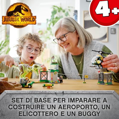 Jurassic World La Fuga del T. rex, Set con Eliporto, Garage, Veicolo, Elicottero, Dinosauro Giocattolo e 3 Minifigure, Giochi per Bambini e Bambine da 4 anni Fan dei Dino, Idea Regalo 76944 - Lego - Immagine 2