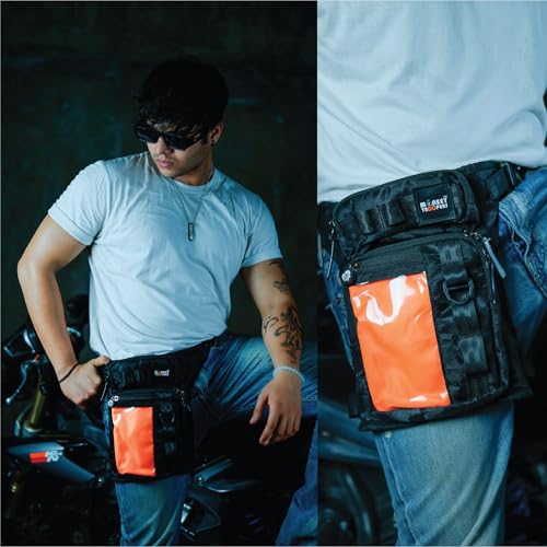 Image of MONKEY TROOPERS Drift Magnetic Thigh Bag for Bikers, 5L | Black Camo | Waist & Leg Motorcycle Bag with Strap, Magnet Mount, Touch-Sensitive Navigation Pocket, Large Capacity for Riding & Hiking