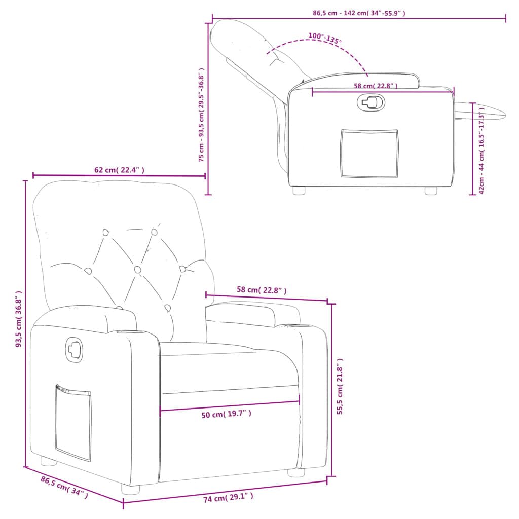 Gecheer Poltrona Relax Reclinabile, Funzione di Reclinazione Manuale, 74x86,5x93,5 cm, in Tessuto Nero, con Poggiapiedi, for Salotto
