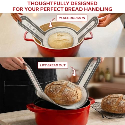 Image of ThreadNanny Silicone Bread Sling for Dutch Oven, 2 Pcs Round Nonstick Sourdough Silicone Bread Sling - 450F Heat Resistant Sourdough Sling, Pan Liner & Bread Baking Supplies (Grey)