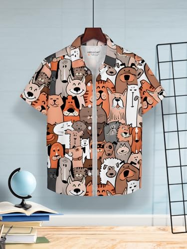 Image of HELLCAT White, Dark Blue Trendy Regular Fit Printed Causal Shirt for Boys - Pack of 2