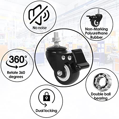 23939 caster wheels swivel stem casters 5163939 - 18x13939 screw diameter 5163939 screw height 13939 330lbs heavy duty threaded casters no noise pu dual locking castors with brake