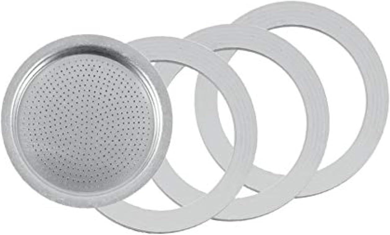 Tredoni 3 Silicone Seals/Rings+Filter -Replacement- Sizes 1,2,3,6,9,14 Cup Espresso Coffee Maker Moka Pot- 8cm (9 Cup)