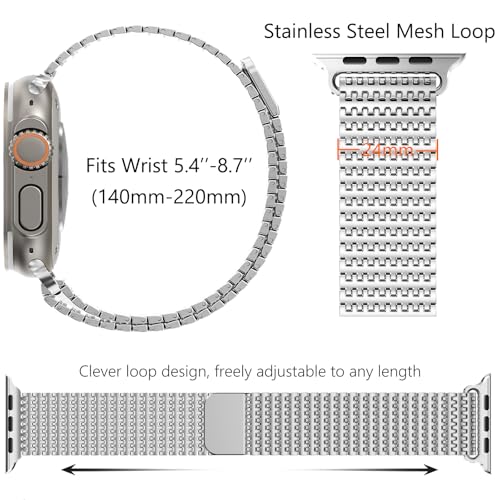 Image of WINGLE Magnetic Mesh Loop for Apple Watch Band Ultra 3 /2 /1 Band 49mm 46mm 45mm 44mm 42mm 40mm 41mm 38mm Men Women, Stainless Steel Adjustable Metal Strap for iWatch Series 11 10 9 8 7 6 5 4 3 2 1 SE