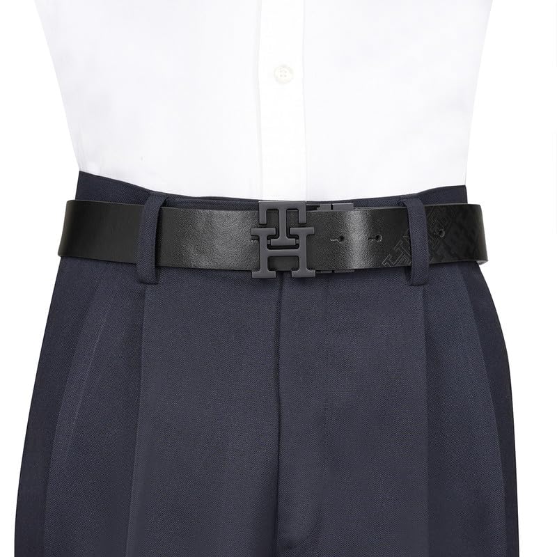 Image of Tommy Hilfiger Men's Pursat Reversible Leather Belt - Th Monogram Buckle - For Classic Styling & GentleMen's Gift | Ideal for Gifting
