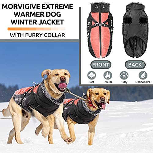 Morvigive Reflective Dog Winter Jackets, Waterproof Windproof Cold Weather Dog Coats With Harness & Furry Collar, Thick Cotton Padded Pet Warm Vest Outdoor Sports Jacket Apparel For Medium Large Dogs #TOP1