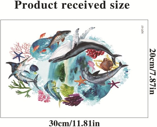 Underwater World of Fish Toilet Cover Sticker Decals,Coral Sea Starfish Waterproof Toilet Lid Tank Seat Decals Cistern Self-Adhesive Bathroom Wall Sticker