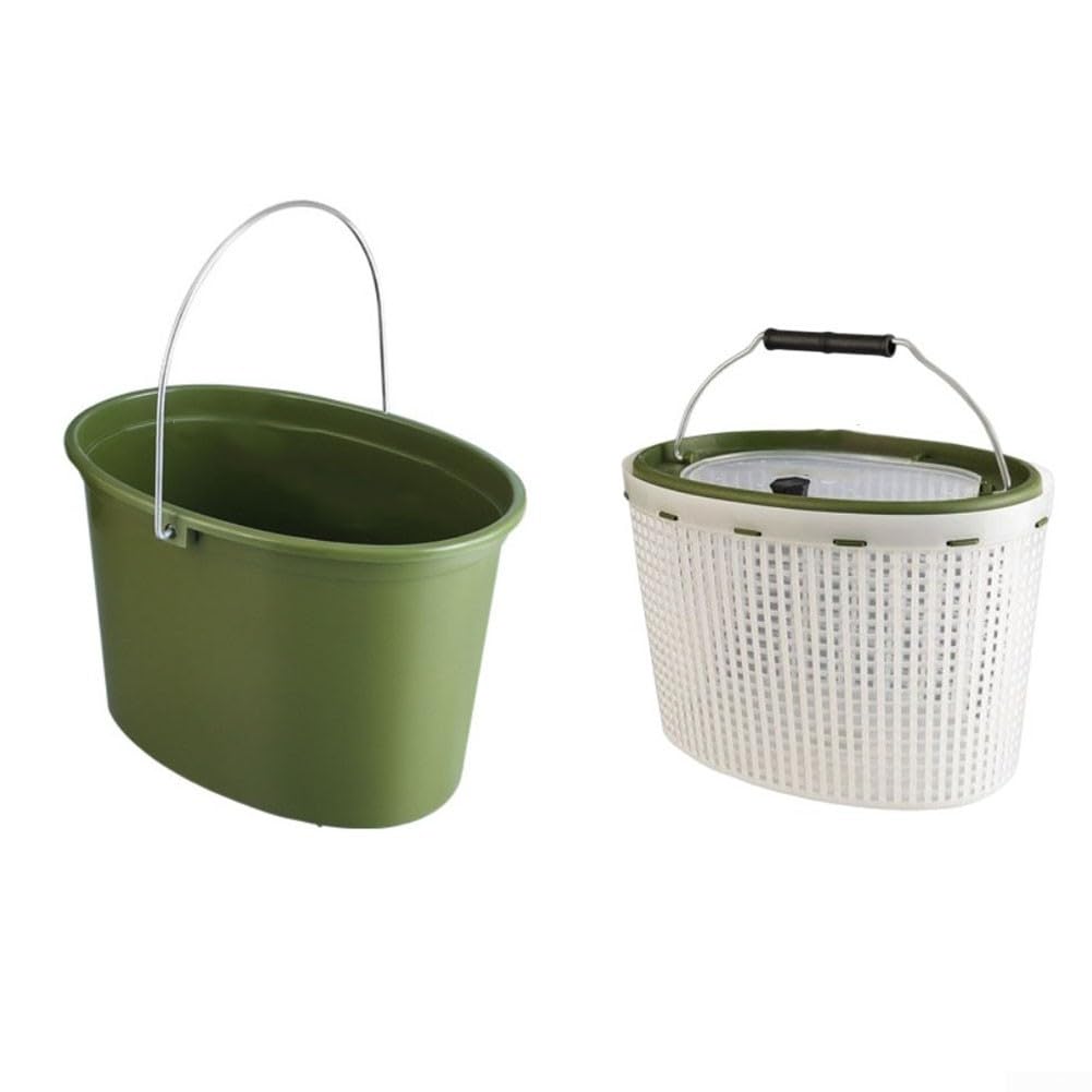 Secchio pieghevole per la pesca con doppi manici – Contenitore portatile per pesci vivi e esche – lavabo in polipropilene ispessito per campeggio – verde 33 x 23 x 23 cm (grande)