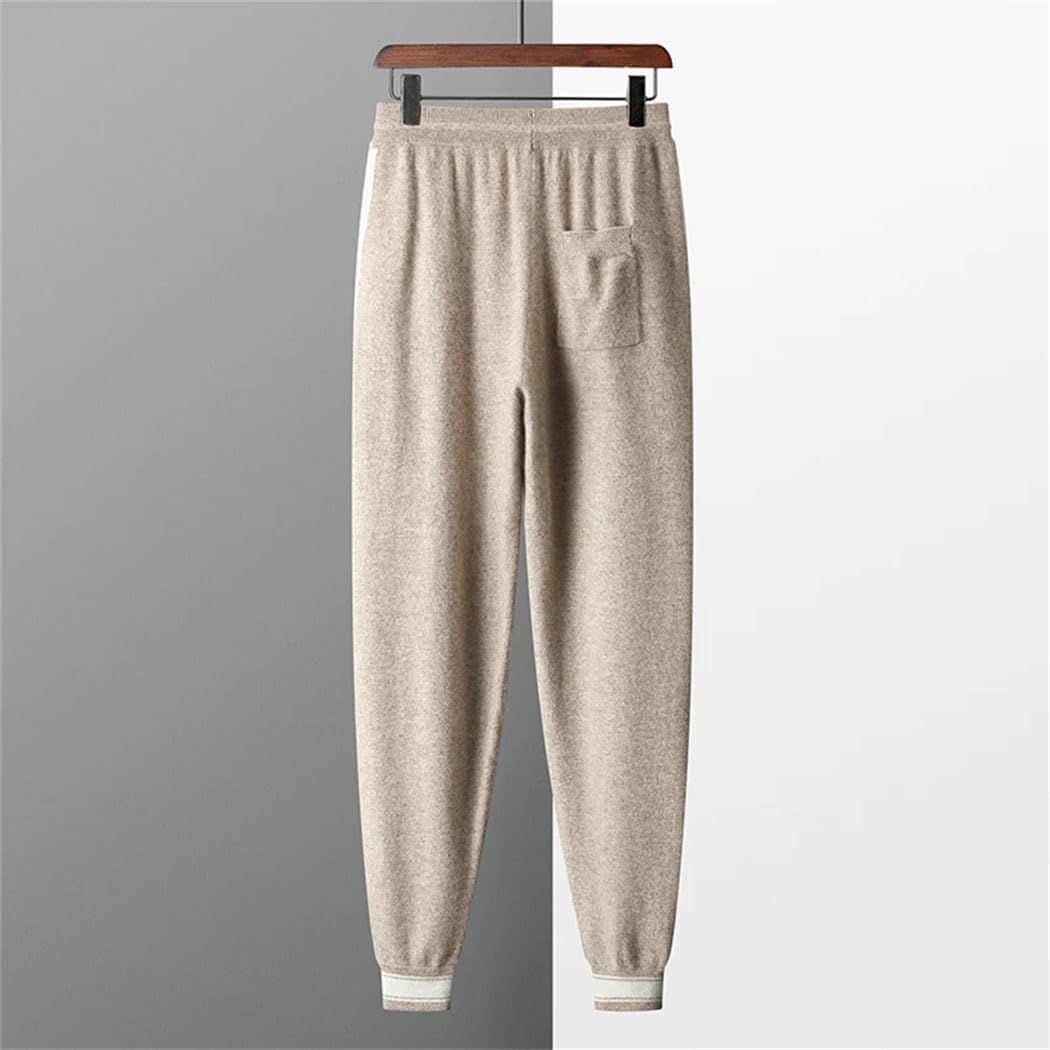 Men's 100% Cashmere Pencil Pants Elastic Waist Drawstring Knitted Small Leg Trousers Winter Soft Warm Sweatpants