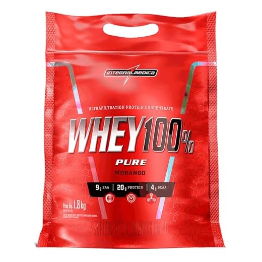 Integralmédica - Whey Protein Concentrado Morango 100% Pure - 21g de Proteína por Scoop, Suplementação Alimentar Pós-Treino, Fórmula Enriquecida com BCAAs - Pouch 1,8kg